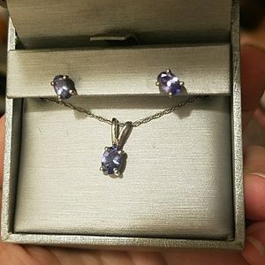 Tanzanite and Silver Earring and Necklace Set